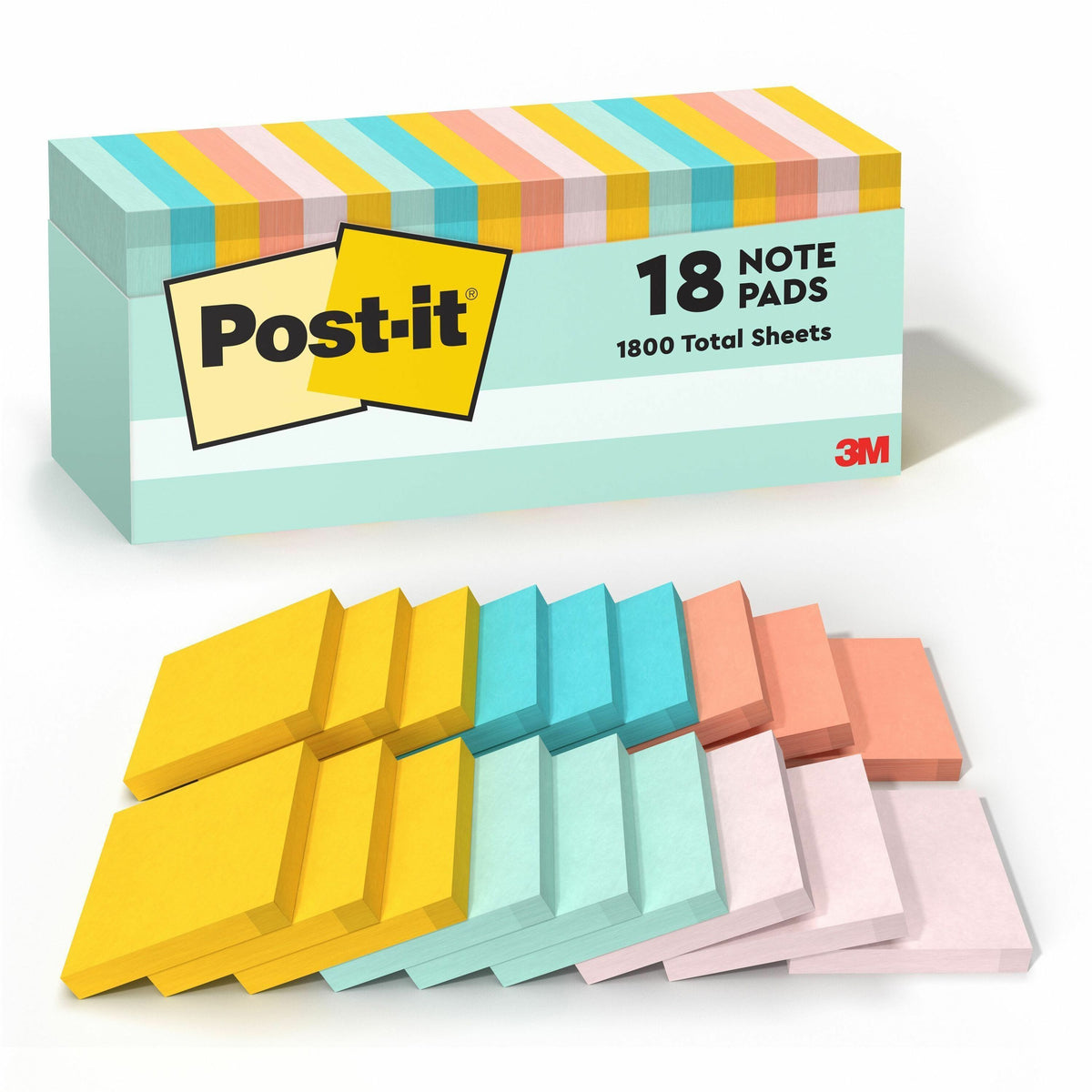 Post-it® Notes Cabinet Pack - 3" Flag/Note Width x 3" Flag/Note Length - Square - 100 Sheets per Pad - Unruled - 18 / Pa