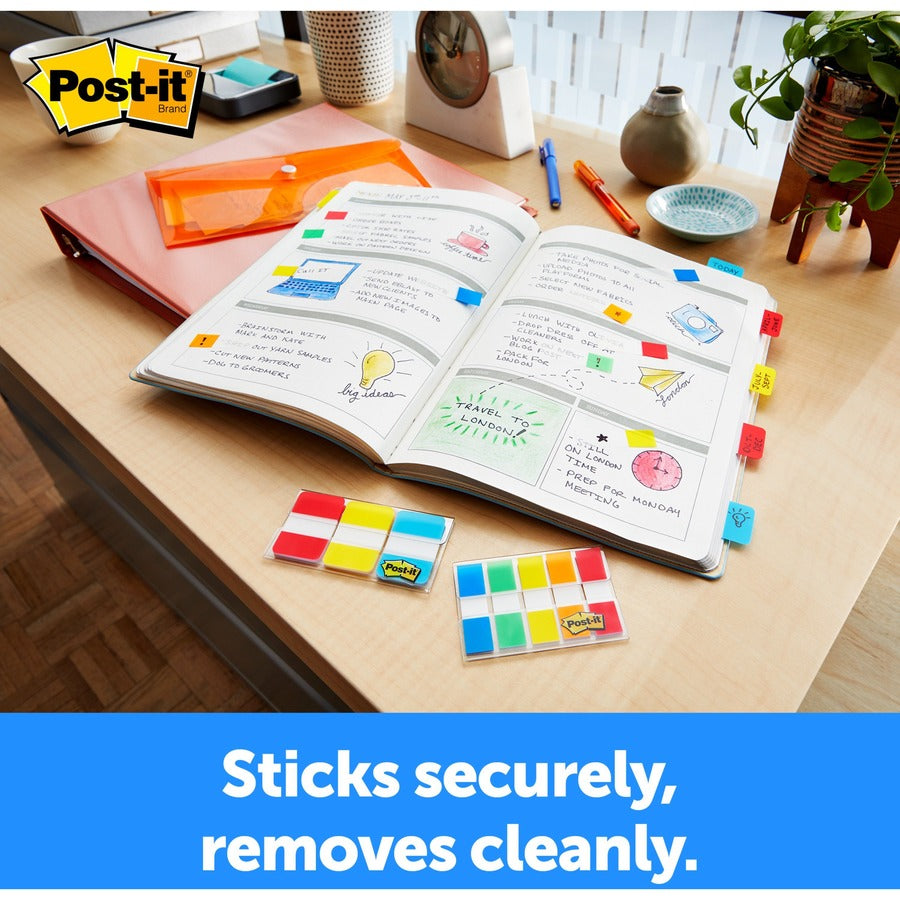 Post-it® Easy Dispenser Tabs - 40 Tab(s) - 0.63" Tab Width - Removable - Yellow, Red, Green, Blue Tab(s) - Durable, Repo