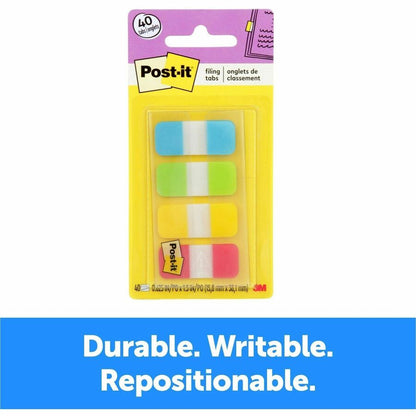 Post-it® Easy Dispenser Tabs - 40 Tab(s) - 0.63" Tab Width - Removable - Yellow, Red, Green, Blue Tab(s) - Durable, Repo