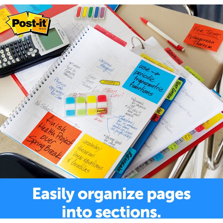 Post-it® Easy Dispenser Tabs - 40 Tab(s) - 0.63" Tab Width - Removable - Yellow, Red, Green, Blue Tab(s) - Durable, Repo