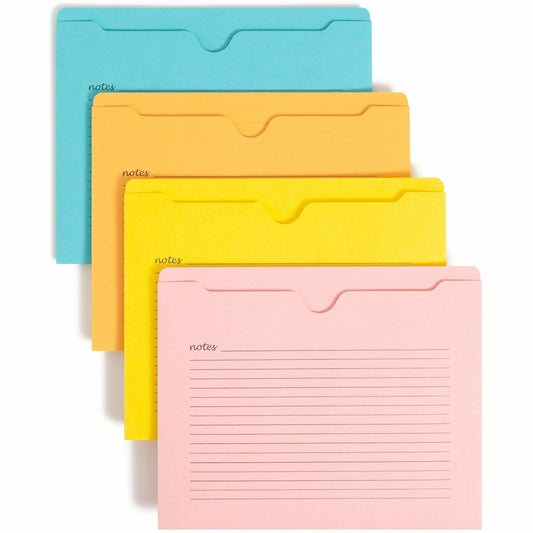 Smead Straight Tab Cut Letter Recycled File Jacket - 8 1/2" x 11" - 2 Plys - Aqua, Goldenrod, Pink, Yellow - 12 / Pack
