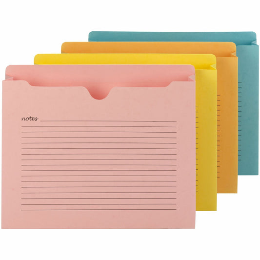 Smead Straight Tab Cut Letter Recycled File Jacket - 8 1/2" x 11" - 2" Expansion - 2 Plys - Aqua, Goldenrod, Pink, Yello