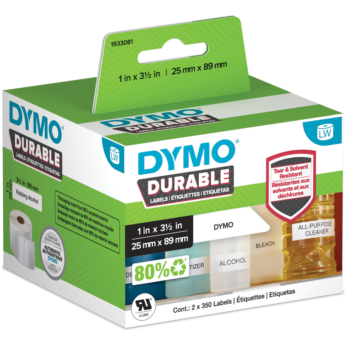 Dymo LabelWriter ID Label - 63/64" Width x 3 1/2" Length - Rectangle - White - Polypropylene - 700 / Roll - 700 Total La