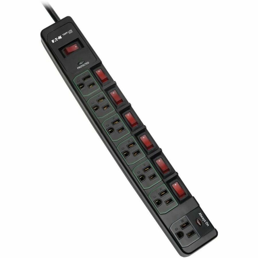 Tripp Lite series TLP76MSGB ECO-Surge 7-Outlet Surge Protector - 7 x NEMA 5-15R - 1800 VA - 1080 J - 120 V AC Input - 12
