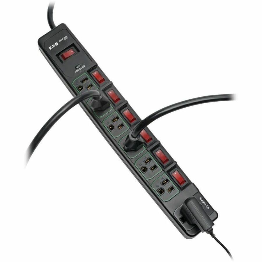 Tripp Lite series TLP76MSGB ECO-Surge 7-Outlet Surge Protector - 7 x NEMA 5-15R - 1800 VA - 1080 J - 120 V AC Input - 12