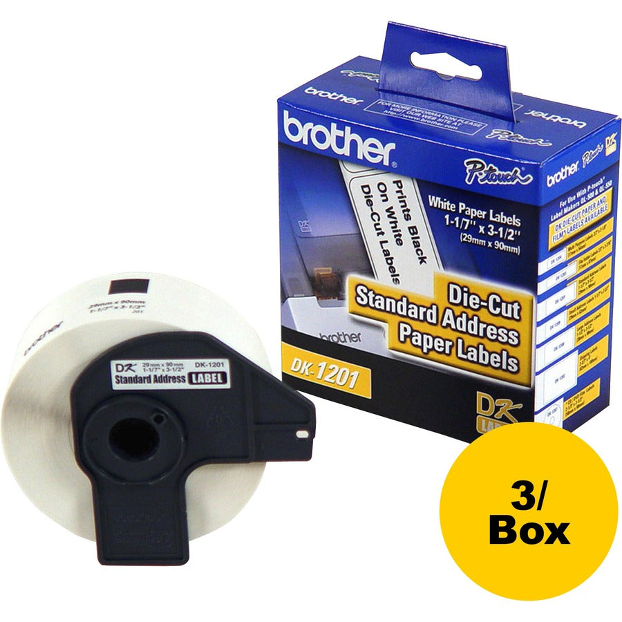 Brother Standard Address Paper Labels - 3 9/64" Width x 1 9/64" Length - Direct Thermal - White - Paper - 400 / Roll - 3