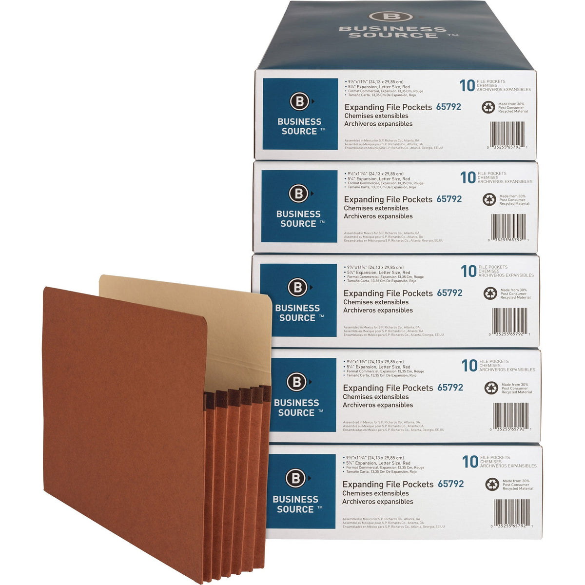 Business Source Letter Recycled File Pocket - 8 1/2" x 11" - 1200 Sheets Capacity - 5 1/4" Expansion - Redrope - 5 / Car