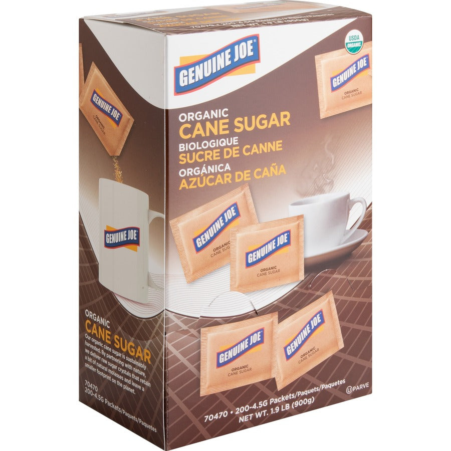 Genuine Joe Turbinado Natural Cane Sugar Packets - 0.159 oz (4.5 g) - Molasses Flavor - Natural Sweetener - 200/Box - 2 