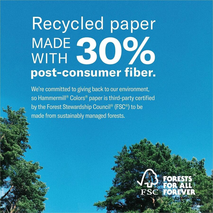 Hammermill Colors Recycled Copy Paper - Salmon - Letter - 8 1/2" x 11" - 20 lb Basis Weight - Smooth - 10 / Carton