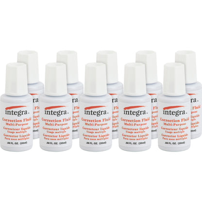 Integra Multipurpose Correction Fluid - Brush Applicator - 22 mL - White - 10 / Box