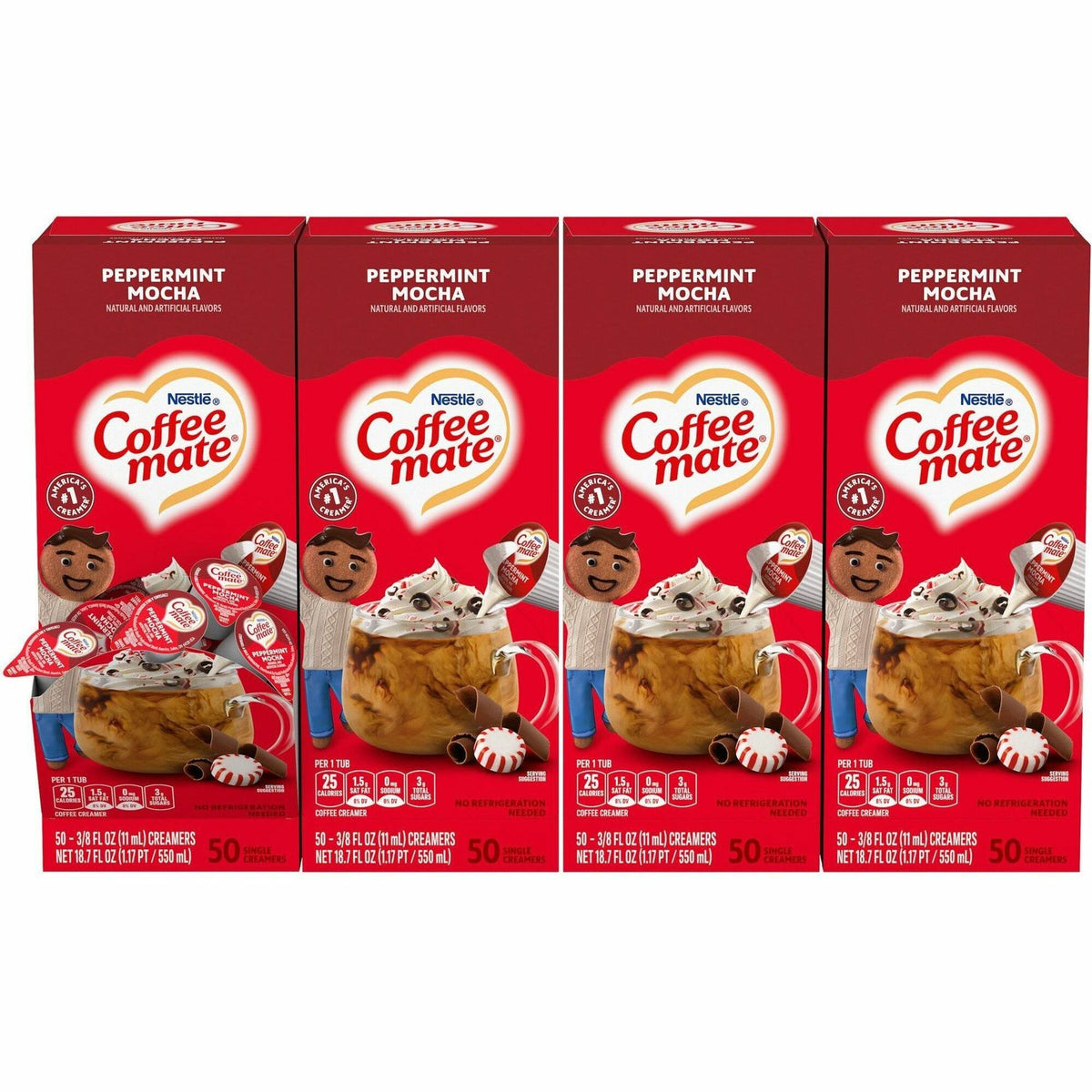 Coffee mate Peppermint Mocha Nondairy Liquid Creamer Singles - Peppermint Mocha Flavor - 0.38 fl oz (11 mL) - 200 Servin
