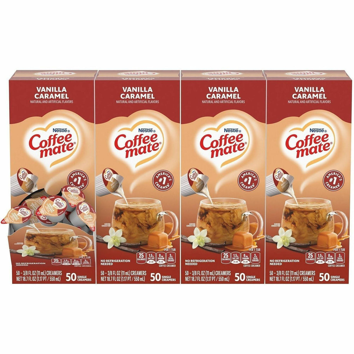 Coffee mate Vanilla Caramel Nondairy Liquid Creamer Singles - Vanilla Caramel Flavor - 0.38 fl oz (11 mL) - 200 Serving 