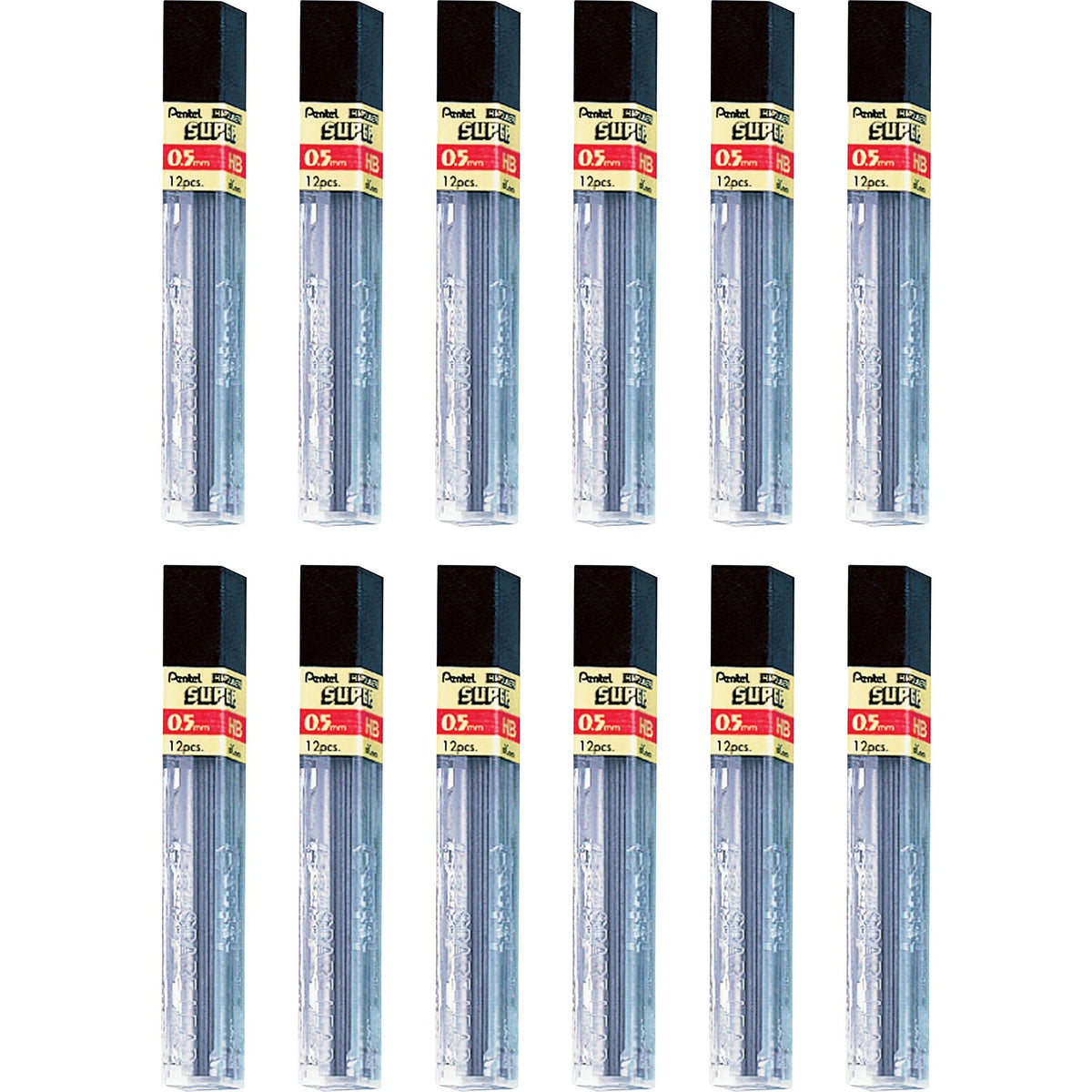 Pentel Super Hi-Polymer Leads - 0.5 mm , Fine Point - HB - Black Lead - 12/Tube - 12 / Box