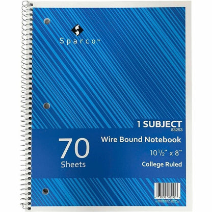 Sparco Wirebound Notebooks - 70 Sheets - Wire Bound - College Ruled Front Ruling - Unruled Margin - 16 lb Basis Weight -