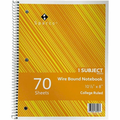 Sparco Wirebound Notebooks - 70 Sheets - Wire Bound - College Ruled Front Ruling - Unruled Margin - 16 lb Basis Weight -