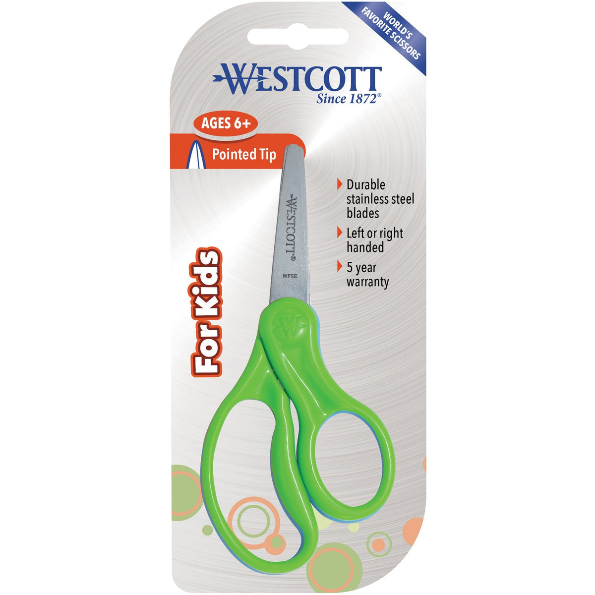 Westcott 5" Pointed Kid Scissors - 5" Blade Length - 5" Overall Length - Stainless Steel - Pointed Tip - Assorted - 30 /