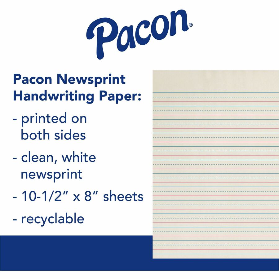 Zaner-Bloser Broken Midline Ruled Paper - Printed - 1.13" Ruled - 30 lb Basis Weight - 8" x 10 1/2" Sheet Size - White P