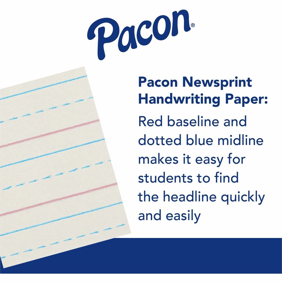 Zaner-Bloser Broken Midline Ruled Paper - Printed - 1.13" Ruled - 30 lb Basis Weight - 8" x 10 1/2" Sheet Size - White P
