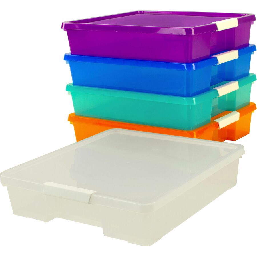 Storex Storage Case - External Dimensions: 14" Length x 14" Width x 3" Height - Latching Closure - Stackable - Assorted 