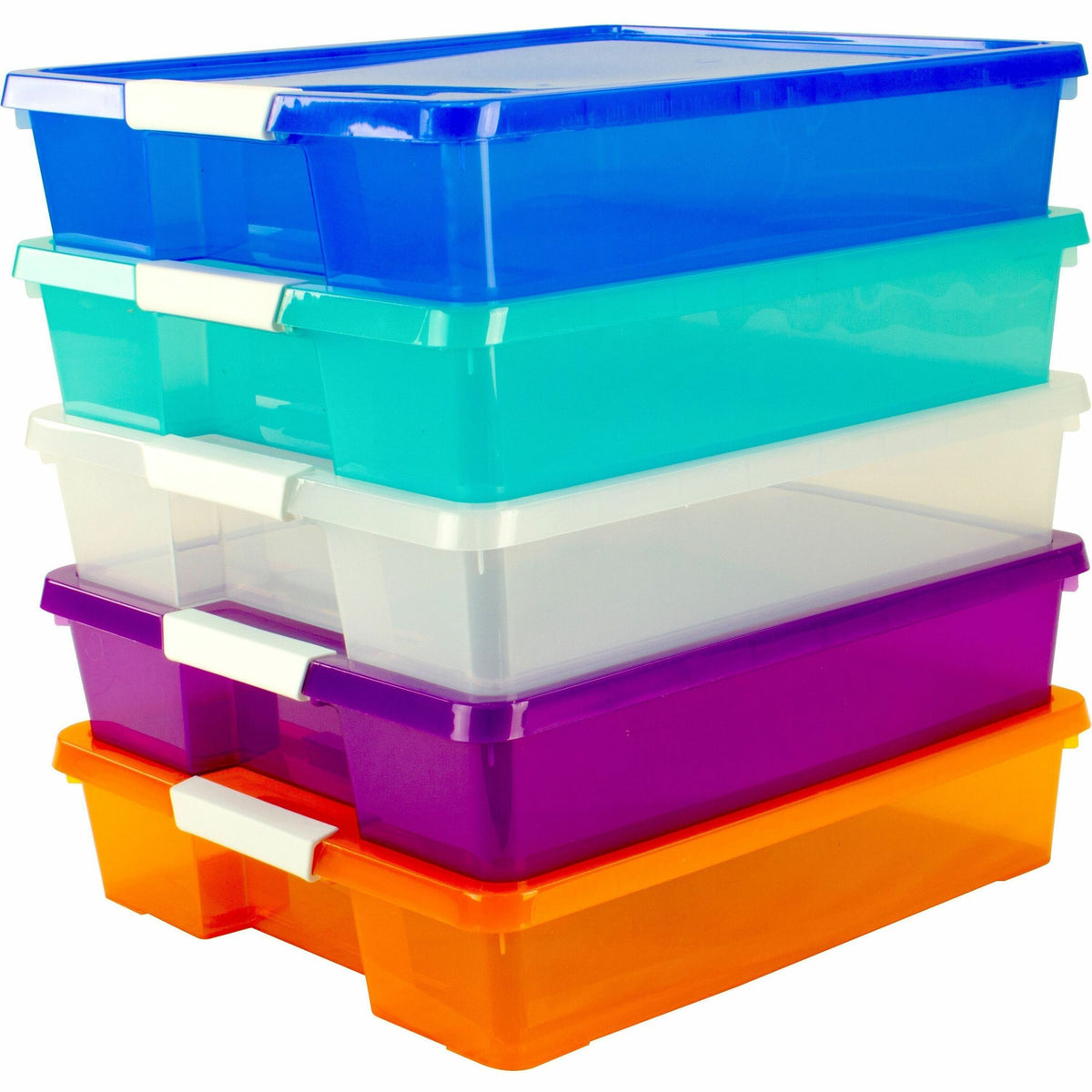 Storex Storage Case - External Dimensions: 14" Length x 14" Width x 3" Height - Latching Closure - Stackable - Assorted 