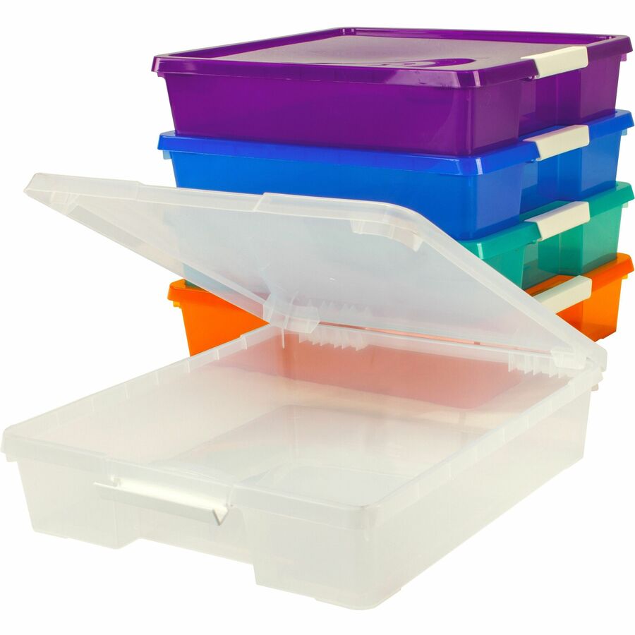 Storex Storage Case - External Dimensions: 14" Length x 14" Width x 3" Height - Latching Closure - Stackable - Assorted 