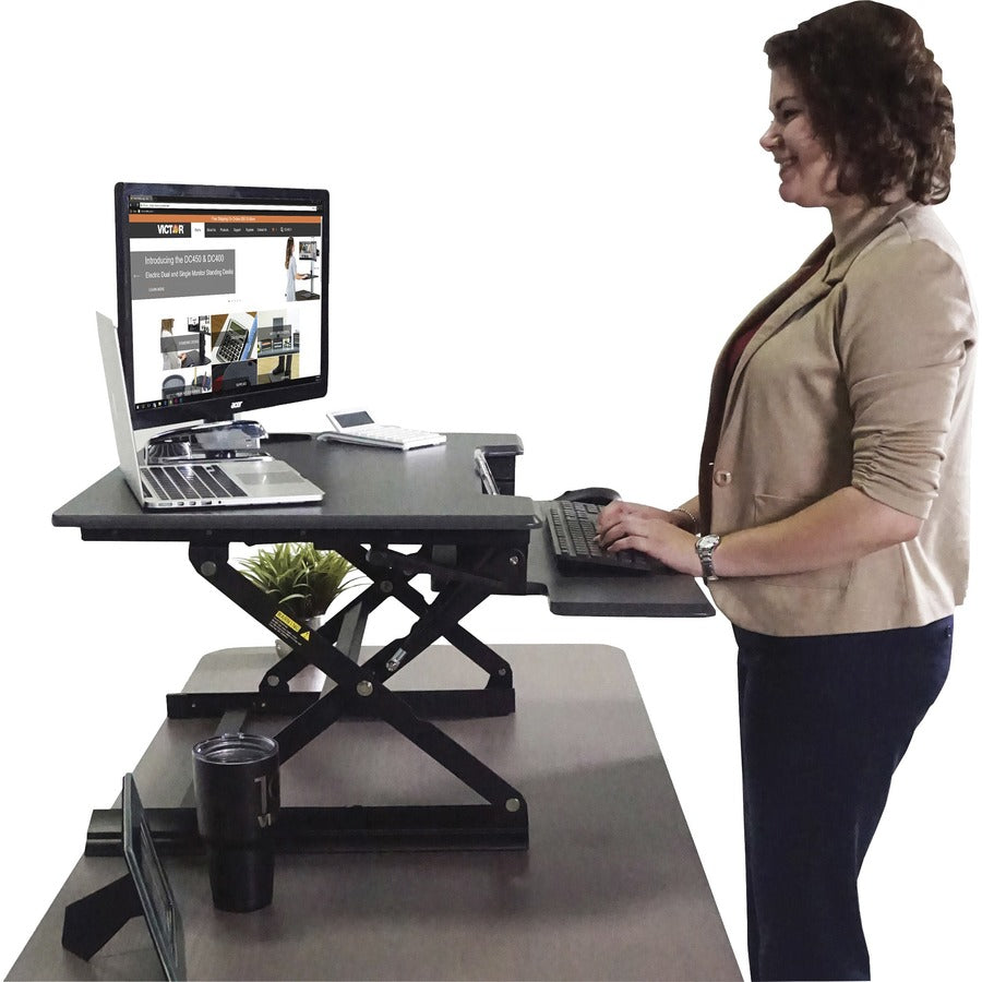 Victor Multipurpose Desktop Riser - 20.50" Height - Desktop, Tabletop - Wood, Steel, Laminate - Charcoal Gray, Black - S