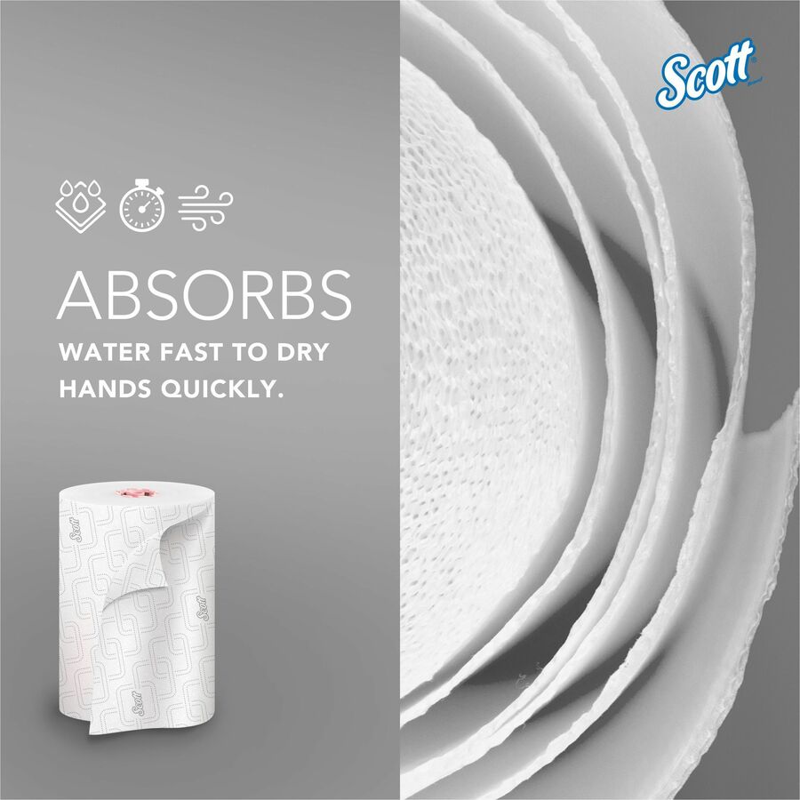 Scott Pro Slimroll Hard Roll Towels - 8" Width x 580 ft Length - White, Pink - Paper - 6 / Carton