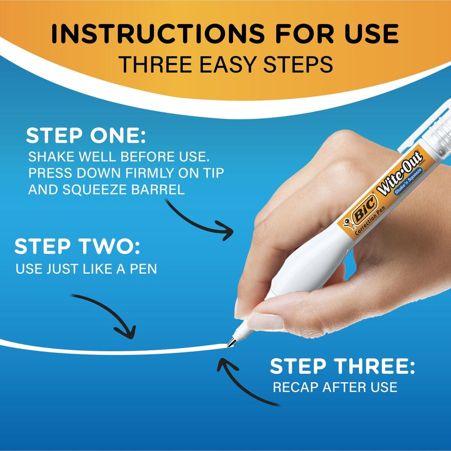 Wite-Out Shake n' Squeeze Correction Pens - Tip Applicator - 8 mL - White - 6 / Box