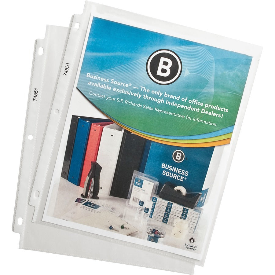 Business Source Poly Sheet Protectors - 11" Height x 9" Width - For Letter 8 1/2" x 11" Sheet - 3 x Holes - Ring Binder 