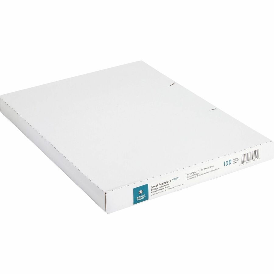 Business Source Poly Sheet Protectors - 11" Height x 9" Width - For Letter 8 1/2" x 11" Sheet - 3 x Holes - Ring Binder 