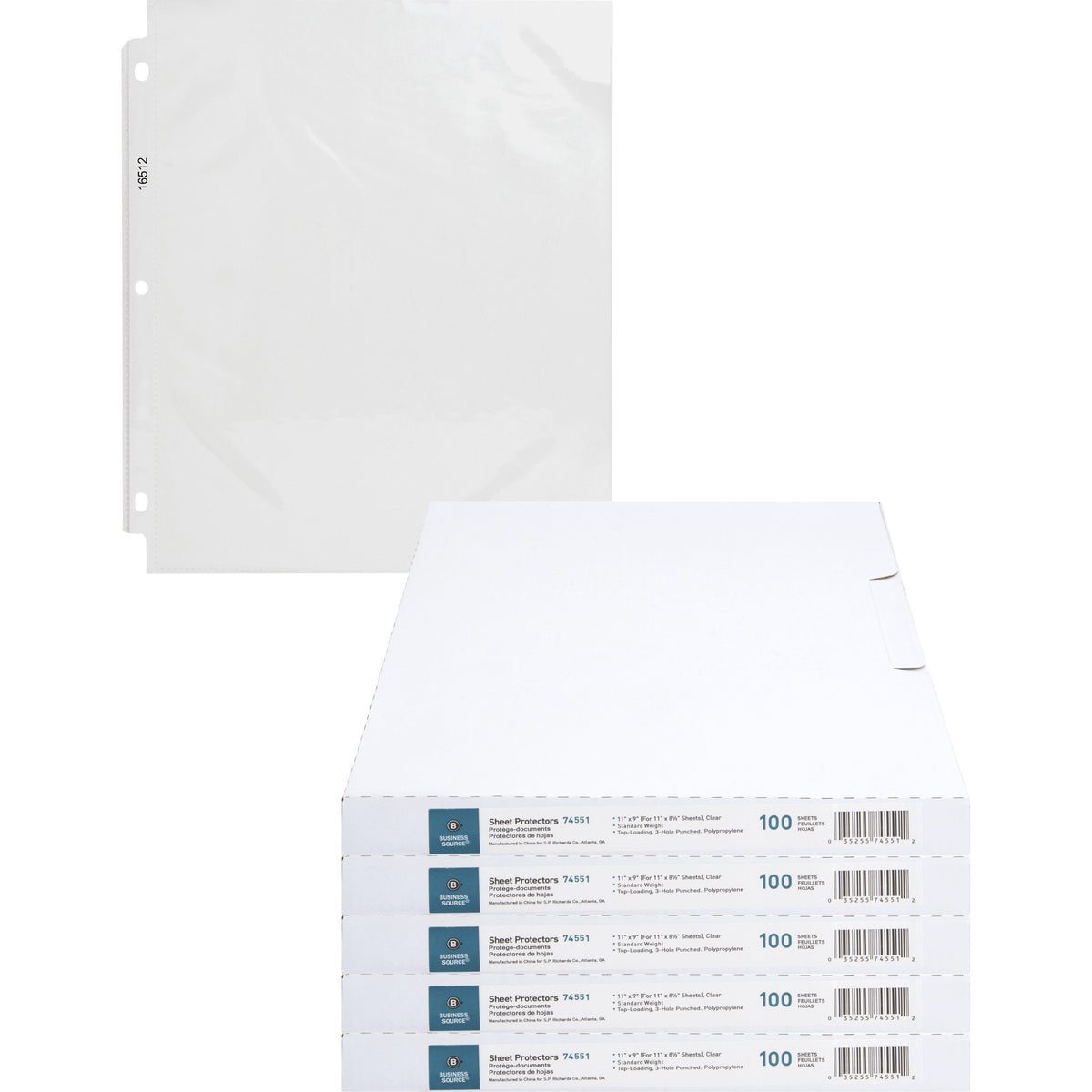 Business Source Poly Sheet Protectors - 11" Height x 9" Width - For Letter 8 1/2" x 11" Sheet - 3 x Holes - Ring Binder 