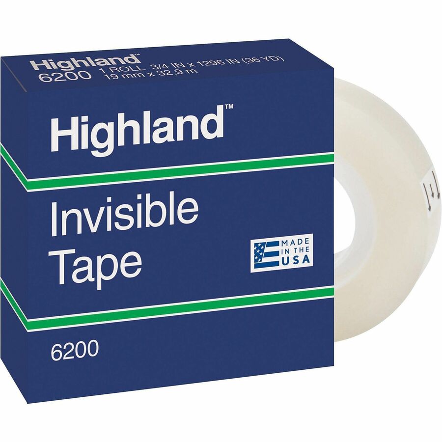 Highland 3/4"W Matte-finish Invisible Tape - 27.78 yd Length x 0.75" Width - 1" Core - Matte - Clear - For Mending, Hold