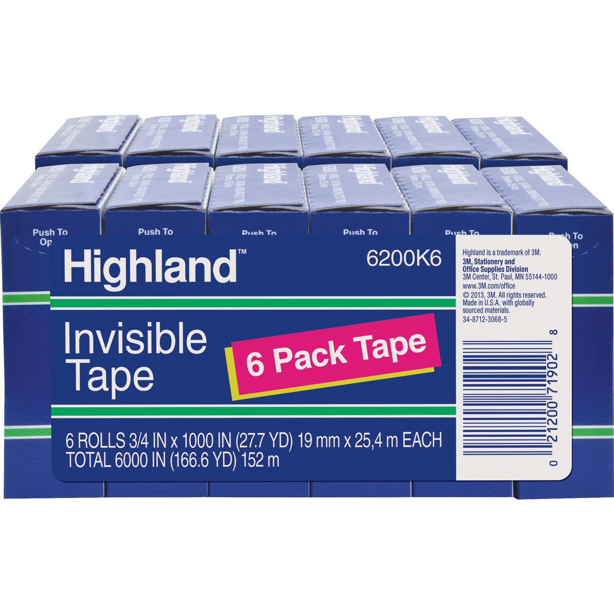 Highland 3/4"W Matte-finish Invisible Tape - 27.78 yd Length x 0.75" Width - 1" Core - Matte - Clear - For Mending, Hold