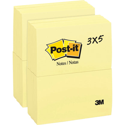 Post-it® Notes Original Notepads - 3" Flag/Note Width x 5" Flag/Note Length - Rectangle - 100 Sheets per Pad - Unruled -