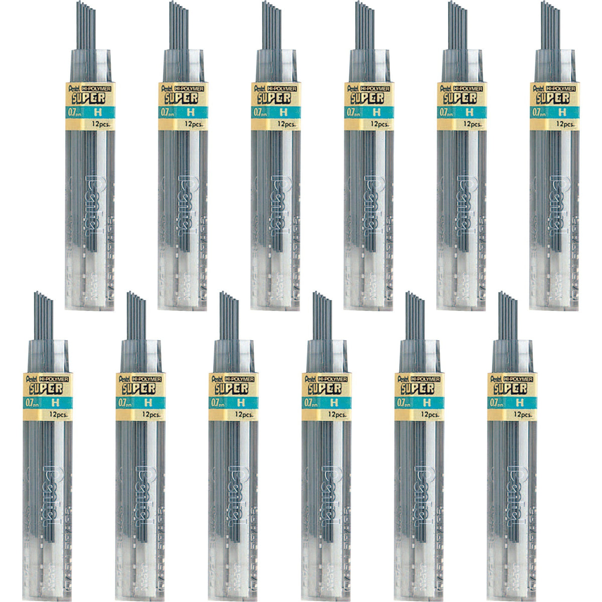Pentel Super Hi-Polymer Leads - 0.7 mm , Medium Point - H - Black Lead - 12/Tube - 12 / Box