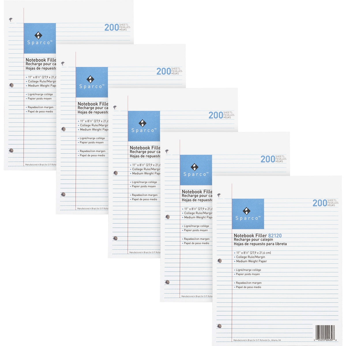 Sparco Notebook Filler Paper - Letter - 100 Sheets - Ruled Red Margin - 16 lb Basis Weight - Letter - 8 1/2" x 11" Sheet