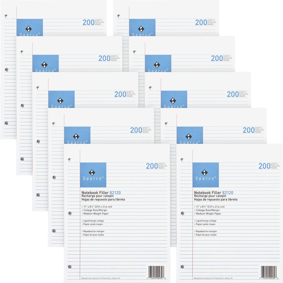 Sparco Notebook Filler Paper - Letter - 200 Sheets - Ruled Red Margin - 16 lb Basis Weight - Letter - 8 1/2" x 11" Sheet