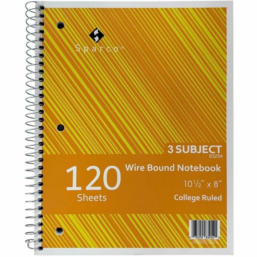 Sparco Wire Bound College Ruled Notebook - 120 Sheets - Wire Bound - College Ruled Front Ruling - Unruled Margin - 16 lb