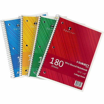 Sparco Wirebound College Ruled Notebooks - 180 Sheets - Wire Bound - College Ruled Front Ruling - Unruled Margin - 5 / B