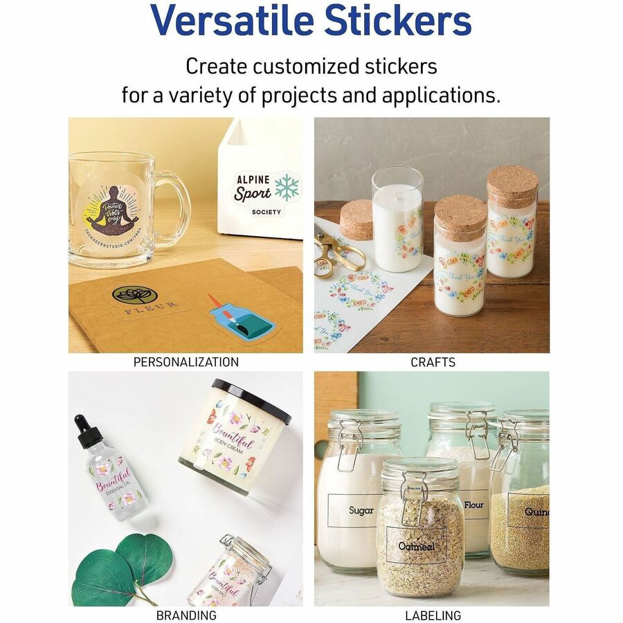 Avery® Permanent Sticker Paper - Letter - 8 1/2" x 11" - Printable, Permanent, Print-to-the-edge, Acid-free, Lignin-free