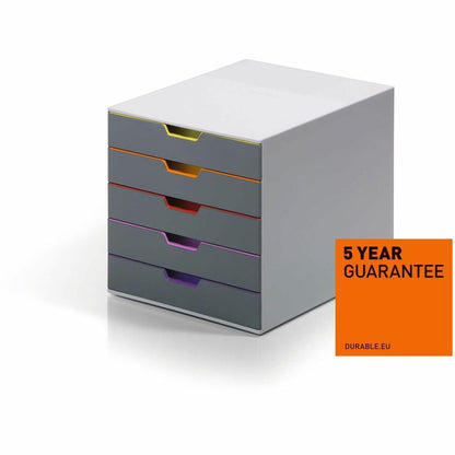 DURABLE VARICOLOR 5 - 5 Drawer(s) - 11" Height x 11.50" Width x 14" Depth - Label Holder, Non-slip Feet, Stackable - Gra