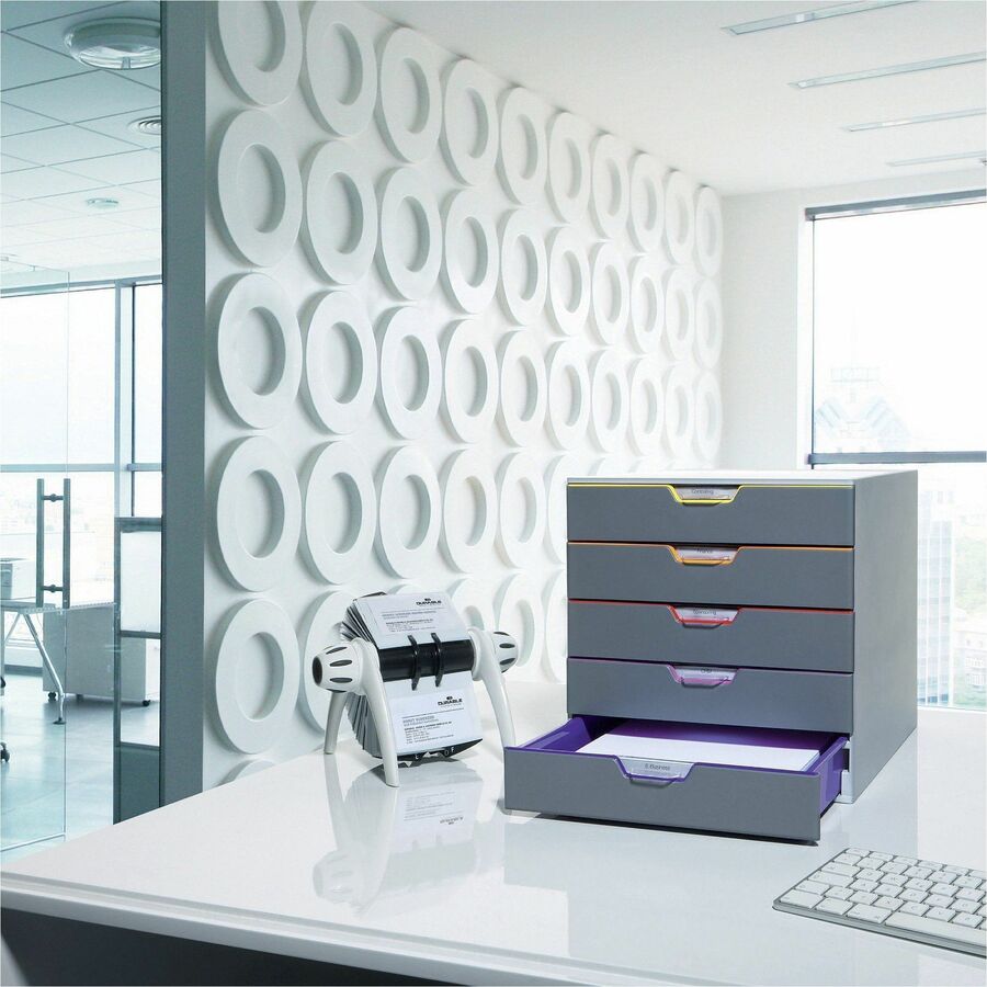 DURABLE VARICOLOR 5 - 5 Drawer(s) - 11" Height x 11.50" Width x 14" Depth - Label Holder, Non-slip Feet, Stackable - Gra