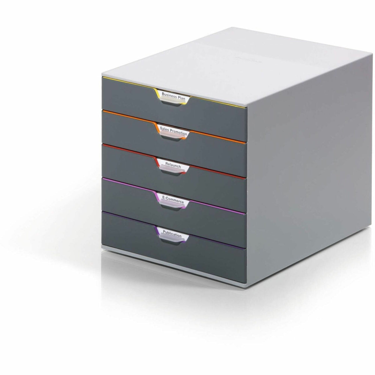 DURABLE VARICOLOR 5 - 5 Drawer(s) - 11" Height x 11.50" Width x 14" Depth - Label Holder, Non-slip Feet, Stackable - Gra