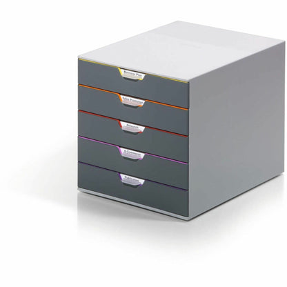 DURABLE VARICOLOR 5 - 5 Drawer(s) - 11" Height x 11.50" Width x 14" Depth - Label Holder, Non-slip Feet, Stackable - Gra