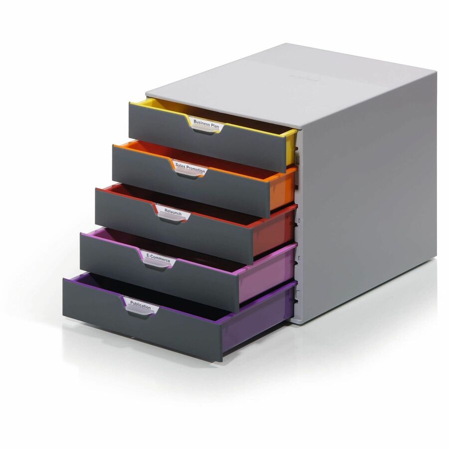 DURABLE VARICOLOR 5 - 5 Drawer(s) - 11" Height x 11.50" Width x 14" Depth - Label Holder, Non-slip Feet, Stackable - Gra