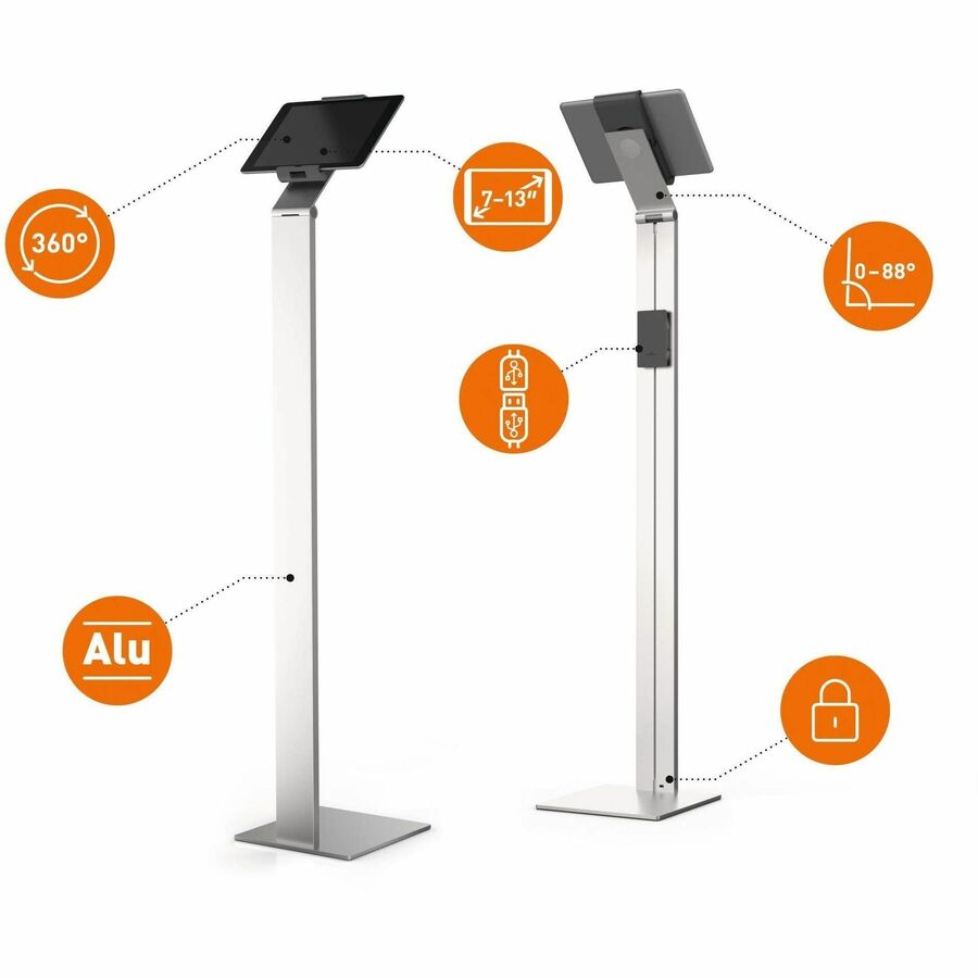DURABLE Tablet Holder Floor - 47.8" Height x 10.6" Width x 10.6" Depth - Steel, Acrylonitrile Butadiene Styrene (ABS), A