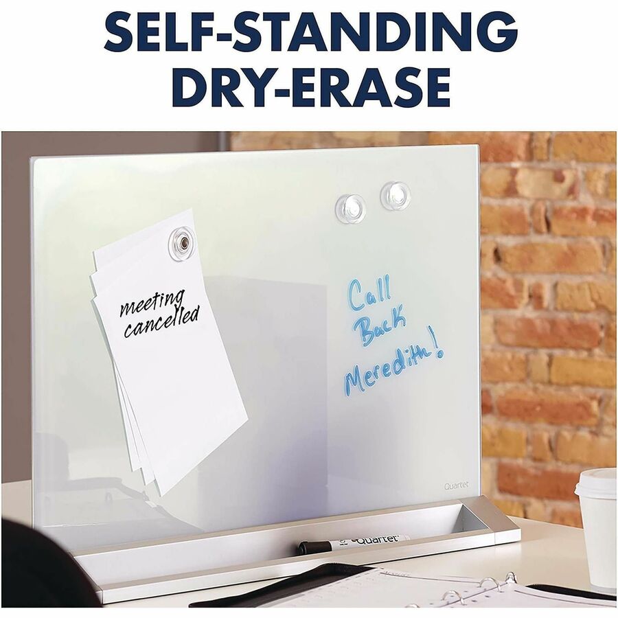 Quartet Dry Erase Panel - 23" (1.9 ft) Width x 17" (1.4 ft) Height - White Glass Surface - Rectangle - Horizontal - Desk