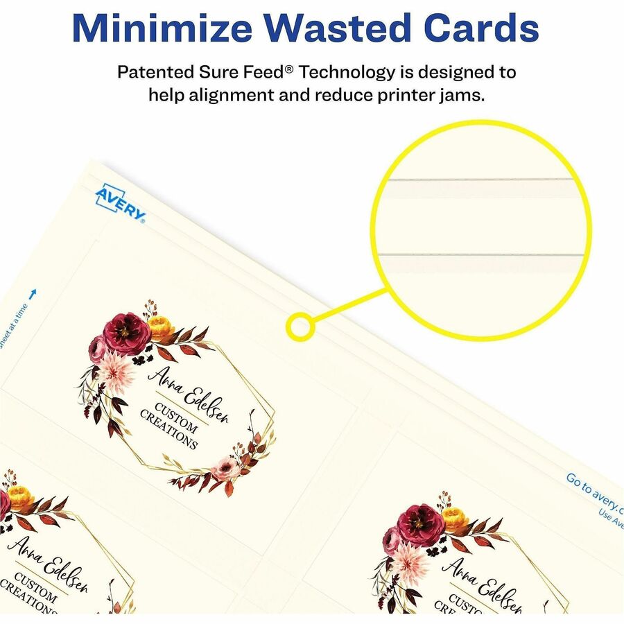 Avery® Business Cards, Ivory, True Print(R) Two-Sided Printing, 2" x 3-1/2" , 200 Cards - 58 Brightness - A4 - 8 1/2" x 