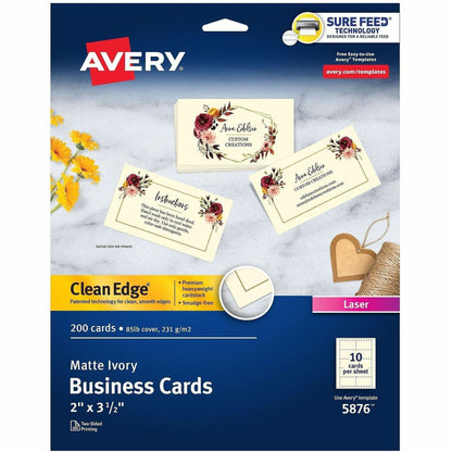 Avery® Business Cards, Ivory, True Print(R) Two-Sided Printing, 2" x 3-1/2" , 200 Cards - 58 Brightness - A4 - 8 1/2" x 