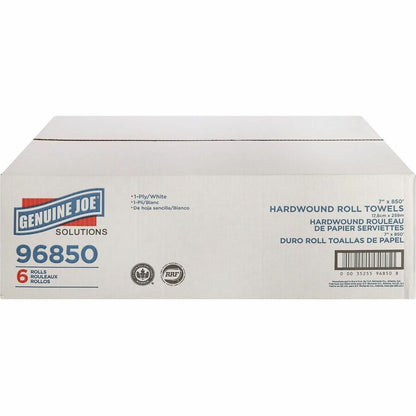 Genuine Joe Solutions Hardwound Paper Towels - 1 Ply - 7" Width x 850 ft Length - White - 65 / Pallet
